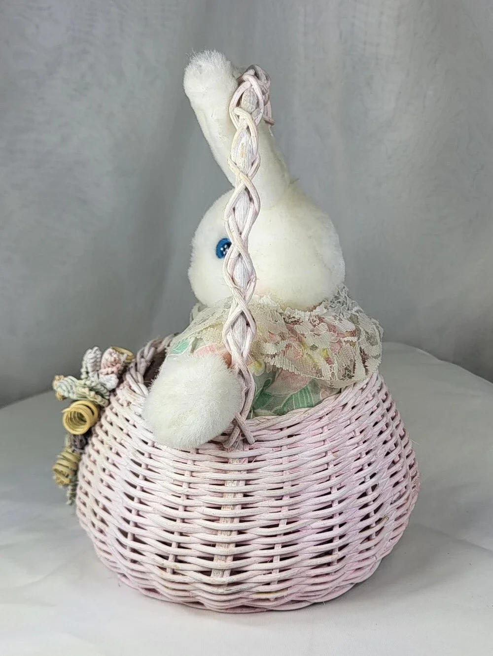 Soft Expressions Plush Bunny in Pink Wicker Basket 8.5